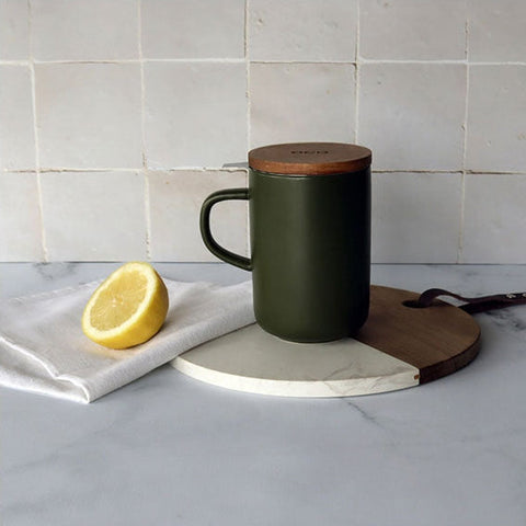 Tisanière grès et couvercle bois - Kaki 48cl