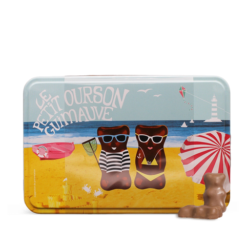 Boîte oursons guimauve à la plage
