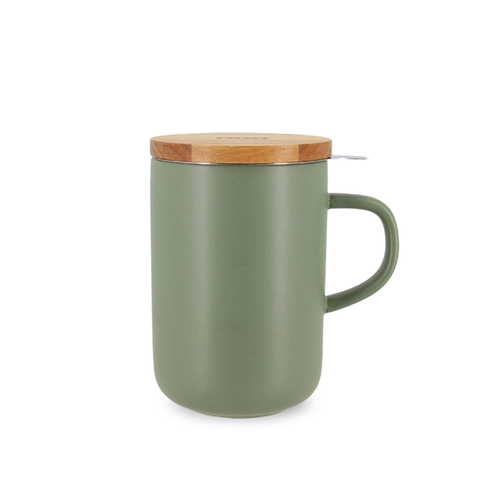 Tisanière grès et couvercle bois - Vert amande 48cl
